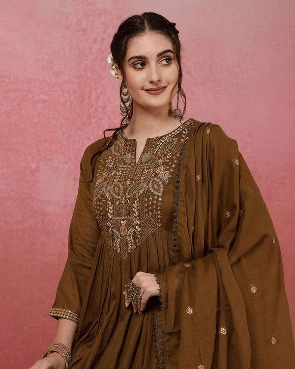 Pretty Brown Color Viscose Fabric Designer Suit