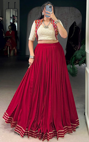 Magnetic Maroon Color Rayon Fabric Designer Lehenga