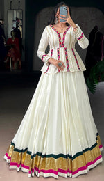 Magnetic Cream Color Rayon Fabric Designer Lehenga