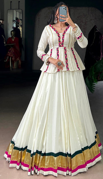 Magnetic Cream Color Rayon Fabric Designer Lehenga