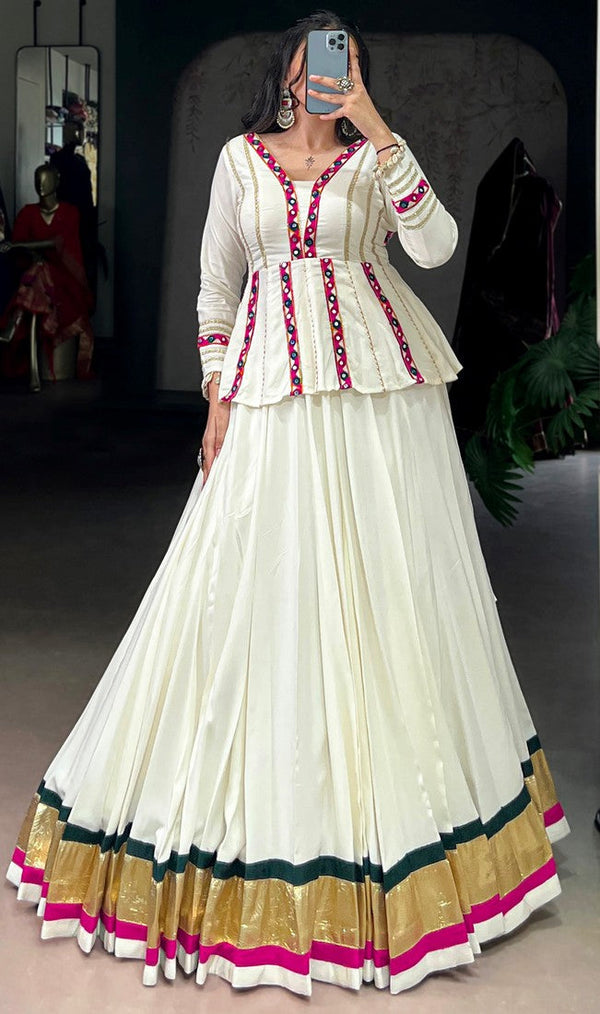 Magnetic Cream Color Rayon Fabric Designer Lehenga