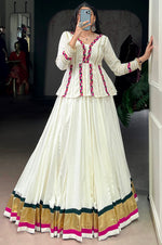 Magnetic Cream Color Rayon Fabric Designer Lehenga