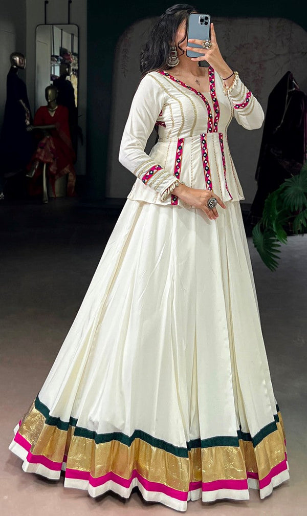 Magnetic Cream Color Rayon Fabric Designer Lehenga