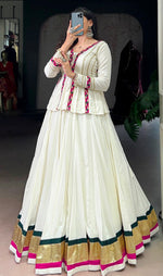 Magnetic Cream Color Rayon Fabric Designer Lehenga
