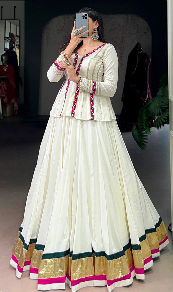 Magnetic Cream Color Rayon Fabric Designer Lehenga