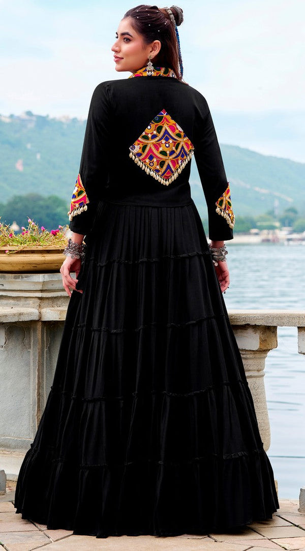Magnetic Black Color Rayon Fabric Designer Lehenga