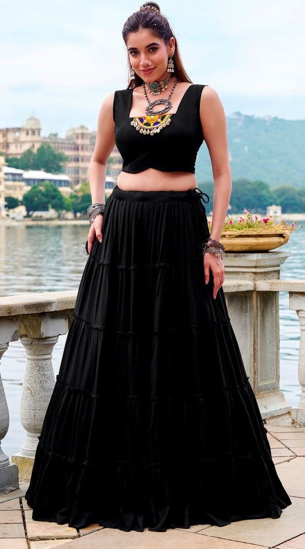 Magnetic Black Color Rayon Fabric Designer Lehenga
