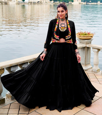 Magnetic Black Color Rayon Fabric Designer Lehenga