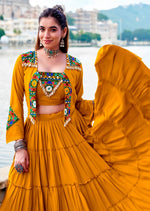 Magnetic Yellow Color Rayon Fabric Designer Lehenga
