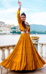 Magnetic Yellow Color Rayon Fabric Designer Lehenga
