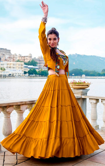 Magnetic Yellow Color Rayon Fabric Designer Lehenga