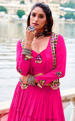 Magnetic Pink Color Rayon Fabric Designer Lehenga