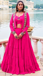 Magnetic Pink Color Rayon Fabric Designer Lehenga