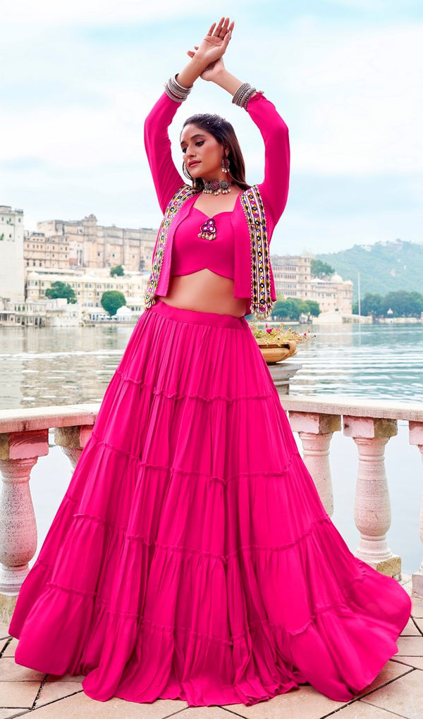 Magnetic Pink Color Rayon Fabric Designer Lehenga