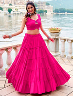 Magnetic Pink Color Rayon Fabric Designer Lehenga