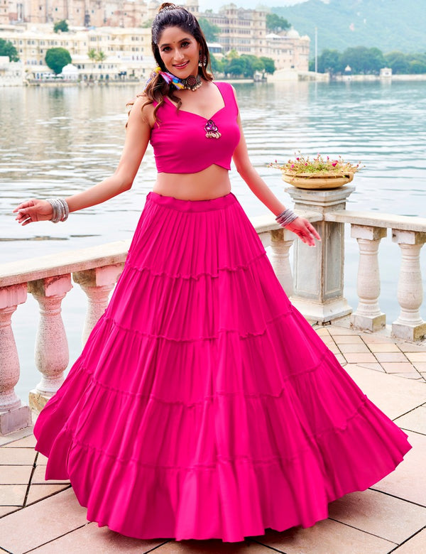 Magnetic Pink Color Rayon Fabric Designer Lehenga