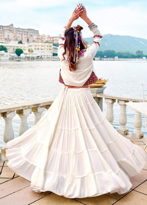 Magnetic White Color Rayon Fabric Designer Lehenga