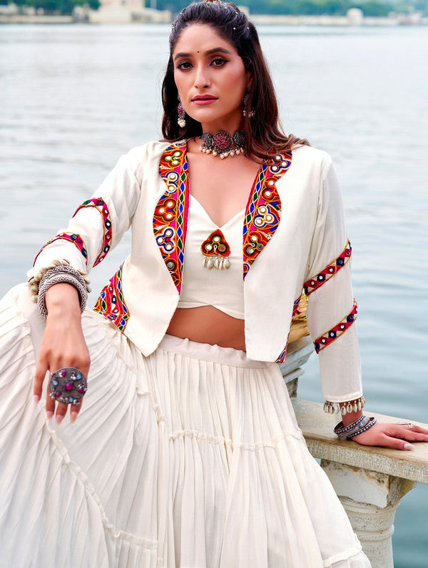 Magnetic White Color Rayon Fabric Designer Lehenga