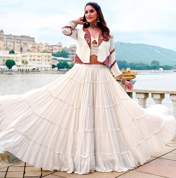 Magnetic White Color Rayon Fabric Designer Lehenga