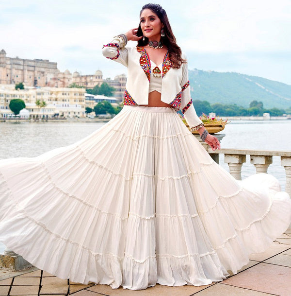 Magnetic White Color Rayon Fabric Designer Lehenga
