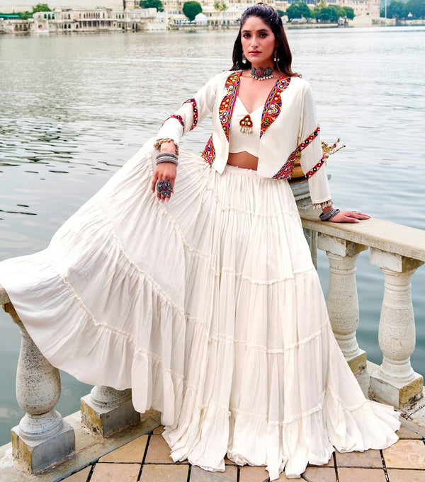Magnetic White Color Rayon Fabric Designer Lehenga