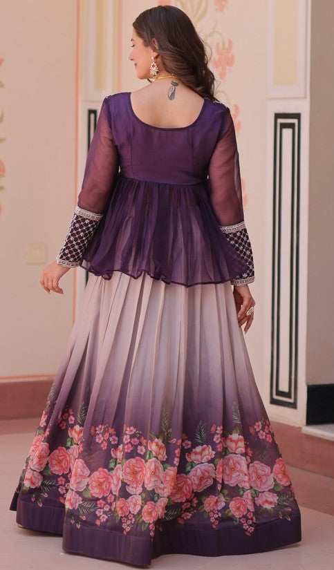 Magnetic Purple Color Cosmos Fabric Party Wear Lehenga