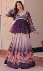 Magnetic Purple Color Cosmos Fabric Party Wear Lehenga