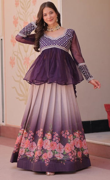 Magnetic Purple Color Cosmos Fabric Party Wear Lehenga