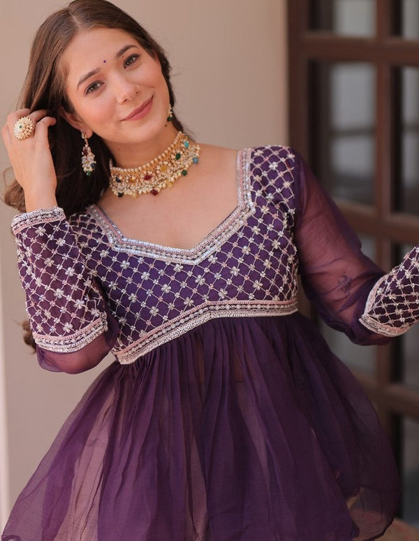 Magnetic Purple Color Cosmos Fabric Party Wear Lehenga