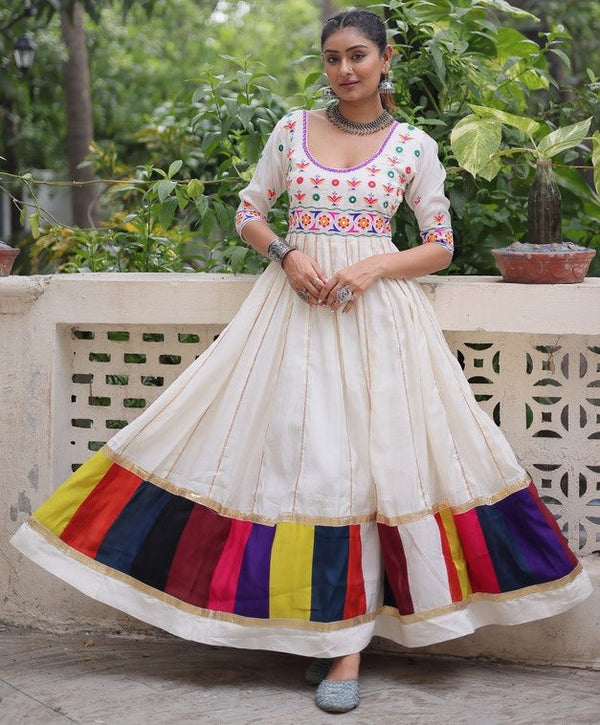 Striking White Color Rayon Fabric Gown