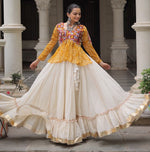 Magnetic Cream Color Cotton Fabric Party Wear Lehenga