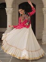 Magnetic Cream Color Cotton Fabric Party Wear Lehenga