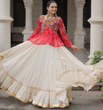 Magnetic Cream Color Cotton Fabric Party Wear Lehenga