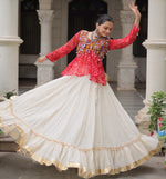 Magnetic Cream Color Cotton Fabric Party Wear Lehenga