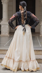 Magnetic Cream Color Cotton Fabric Party Wear Lehenga