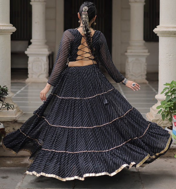 Lovely Black Color Georgette Fabric Party Wear Lehenga