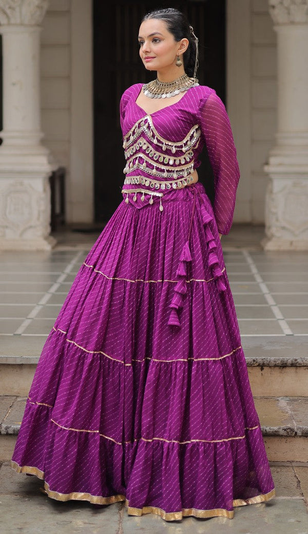 Lovely Purple Color Georgette Fabric Party Wear Lehenga