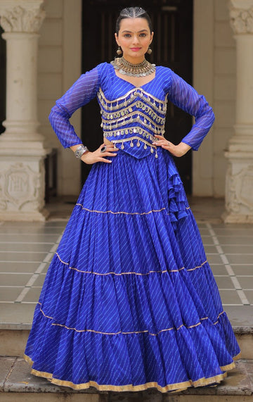 Lovely Blue Color Georgette Fabric Party Wear Lehenga