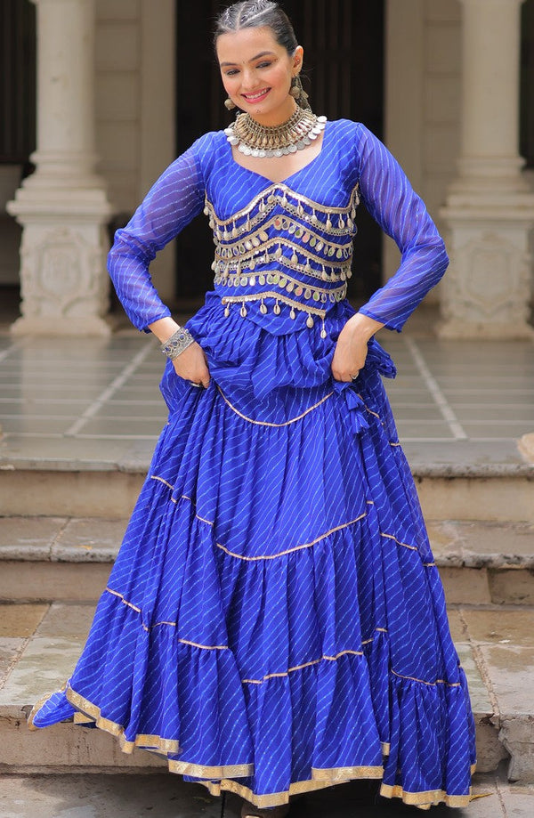 Lovely Blue Color Georgette Fabric Party Wear Lehenga