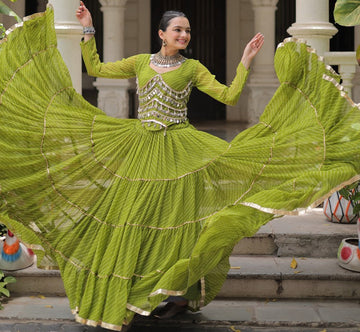 Lovely Green Color Georgette Fabric Party Wear Lehenga