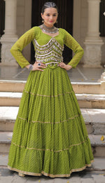 Lovely Green Color Georgette Fabric Party Wear Lehenga