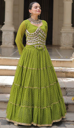 Lovely Green Color Georgette Fabric Party Wear Lehenga