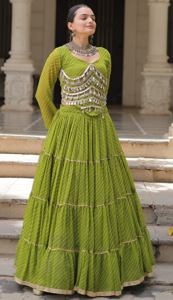 Lovely Green Color Georgette Fabric Party Wear Lehenga