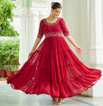 Dazzling Maroon Color Blooming Fabric Gown