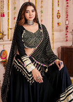 Lovely Black Color Viscose Fabric Party Wear Lehenga