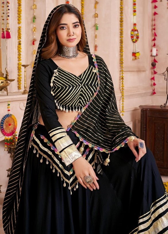 Lovely Black Color Viscose Fabric Party Wear Lehenga
