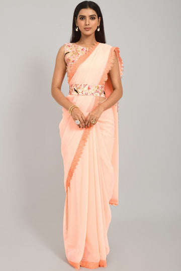 Beautiful Peach Color Georgette Fabric Designer Saree