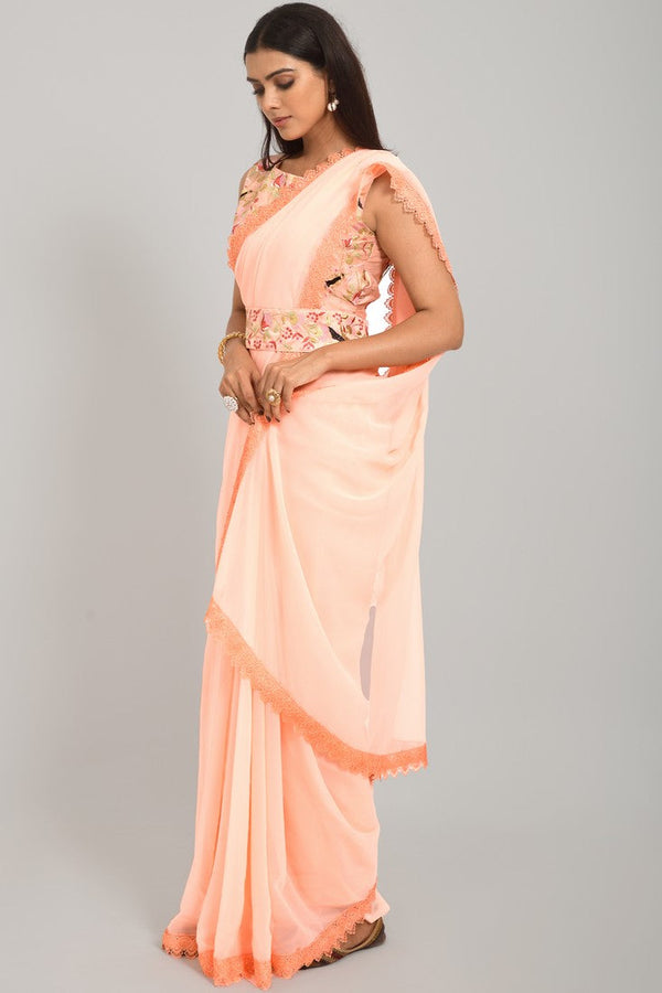 Beautiful Peach Color Georgette Fabric Designer Saree