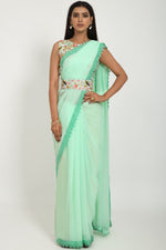 Beautiful Green Color Georgette Fabric Designer Saree