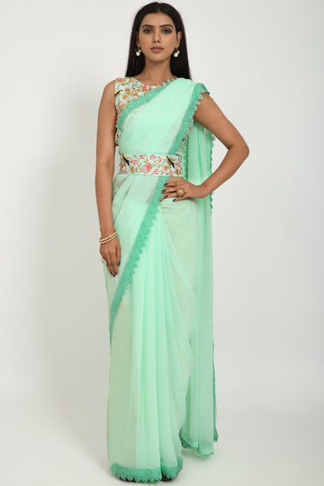 Beautiful Green Color Georgette Fabric Designer Saree